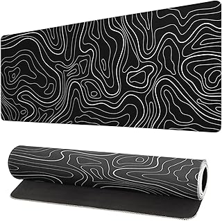 Extended Gaming Mouse Pad, Large Gaming Mouse Waterproof with Stitched Edges, Non-Slip Desktop Pad for Home and Office, Level Up Your 31.5x11.8 Inch… (Black Topographic)