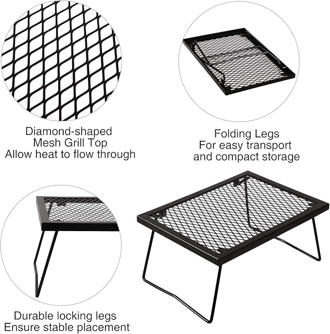 REDCAMP Folding Campfire Grill Grate, Portable Heavy Duty Steel Grate, Fire Pit Grill Grate for Outdoor Camping Cooking BBQ