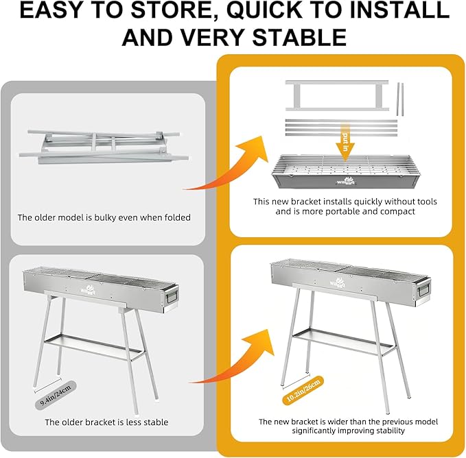WILLBBQ Charcoal Grills Commercial Quality Portable Hibachi BBQ Lamb Skewer Detachable‌ Camping Barbecue Grill for Backyard Outdoor Cooking Use(39.4x7.1x5.1 inch With Accessories)
