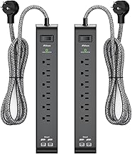 2 Pack Surge Protector Power Strip with 6 Outlets 4 USB Ports 5-Foot Long Heavy-Duty Braided Extension Cords Flat Plug 900 Joules 15A Circuit Breaker Wall Mount for Home Office ETL Listed