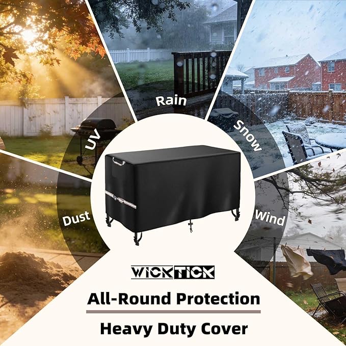WICKTICK Rectangular Gas Fire Pit Table Cover 52 x 34 inch, Waterproof 600D Heavy Duty Fire Table Cover for 48 - 52 inch Patio Propane Firepit Tables