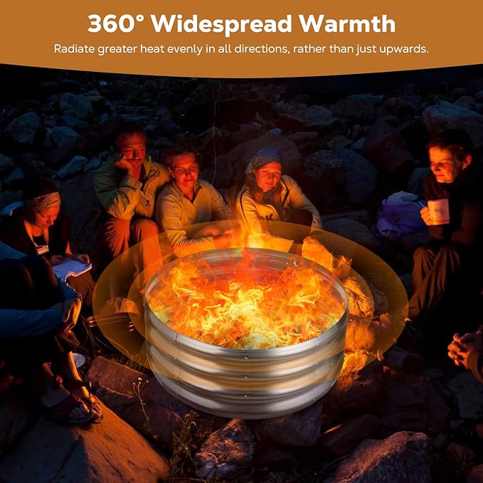 Raynesys 24 Inch Round Galvanized Fire Pit Ring, Silver Round Galvanized Fire Ring, 2 Feet Diameter Fire Pit, Outdoor Pits for Backyard, Camping, Bonfire