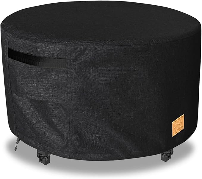 Fire Pit Cover Round 32 inch,Waterproof 600D Heavy Duty Patio Fire Pit Cover,Outdoor Round Gas Fire Pit/Table Cover,32” Dia X 16”H,Black
