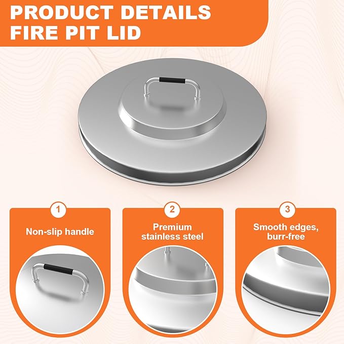Fire Pit Lid for Ninja Fireside360 Outdoor Heater & Fire Pit, 22.2" Stainless Steel Fire Pits Round Lid with Handle for Ninja Fireside360, Outdoor Fire Pit Accessories