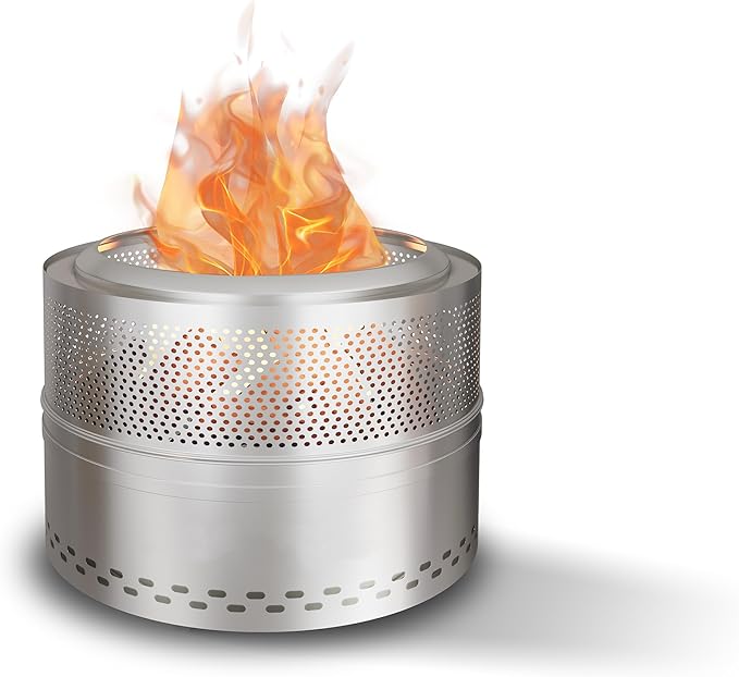 Smokeless Firepit Bonfire 20", Outside Wood Burning Metal Stove Stainless Steel Fire Pit with Carry Bag, Portable Camping Propane Patio Backyard, Easy Setup & Cleaning (Silver)