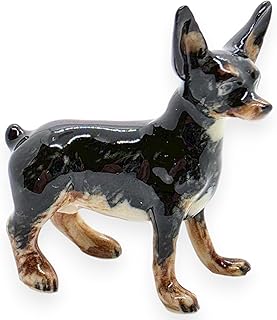 WitnyStore Tiny 1½ Inch Black Stand Shorthair Chihuahua Mexican Dog Figurine - Miniature Hand Made Painted Ceramic Dogs Puppy Canine Animal Cute Porcelain Decorative Collectible Figure Décor Gifts