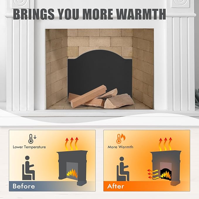 INNO STAGE 22" Fireback for Fireplace- Iron Fireplace Back Plates with Feet, Fireplace Wall Protection, Fireplace Heat Reflect, Black