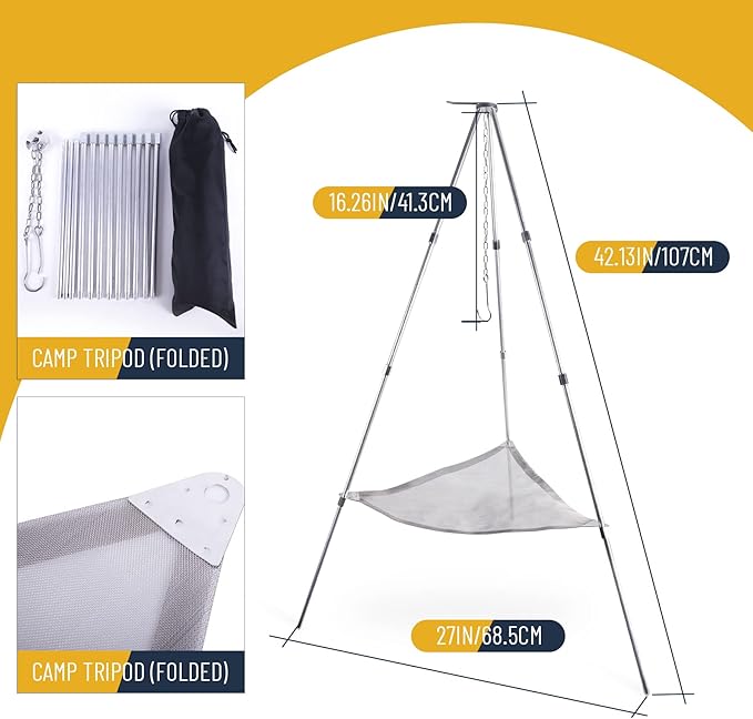 Portable Outdoor Fire Pit Camping Oven Tripod - New Upgraded Campfire Pit Collapsible Foldable Mesh Fire Pits Fireplace for Camping, Campfire, Patio, Backyard and Garden - Storage Bag Included