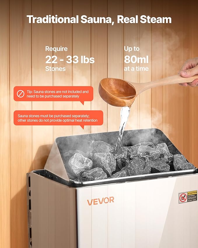 VEVOR Sauna Heater, 9KW 240V Electric Sauna Stove, Dry Steam Bath Saunas Stove with Pre-Drilled Bracket, Fit 317.8 to 459 CU.FT Saunas Rooms, Steam Bath Stoves for Home, Commercial, Leisure Venues
