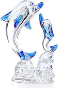 Double Blue Cute Crystal Dolphin Gifts for Women Mom, Glass Dolphin Figurines for Dolphin Lovers Sea Aninal Sculpture Statue Home Desk Decor