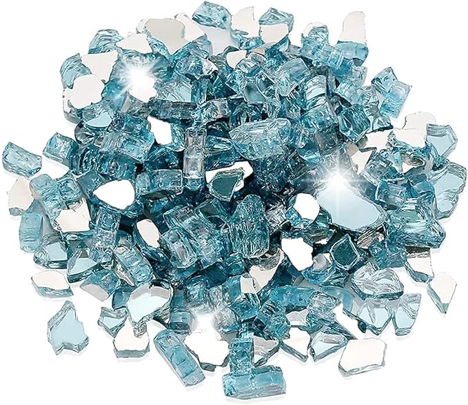 10 lbs Fire Glass, 1/2 Inch Aqua Blue Reflective Fire Glass for Propane Fire Pit, Fire Pit Glass Rocks Safe for Fireplace, Table and Landscaping