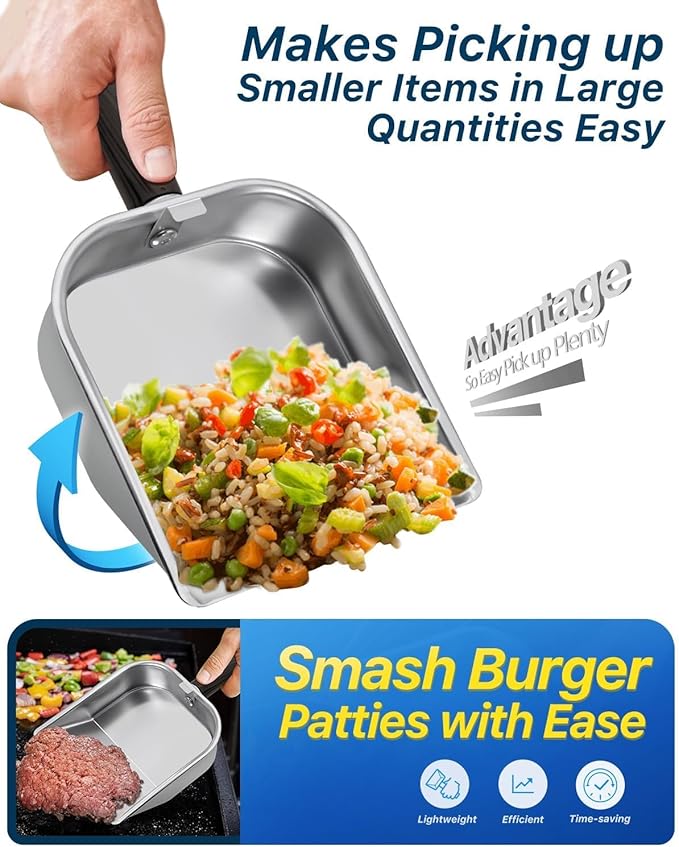 Griddle Scoop for Blackstone with a Any-Edge Hook, Stainless Steel Griddle Portable Food Mover for Stir Fry and Move Food, Classic & Sifting Grill Shovel, 4 Pack