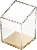 OfficeGoods Acrylic Pen & Pencil Holder - Modern Trapezoid Design - Beautiful Desk Organizer for Home or Office - Contrasting Metal Base - 3" Square w/ 3.5" Front & 4.5" Back - Gold