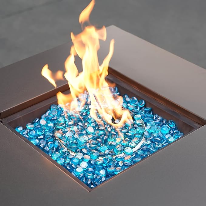 Mr. Fireglass Caribbean Blue Fire Glass Beads, 1/2 Inch Reflective Round Fire Glass Drops Rocks for Outdoor Fire Pit, Fireplace and Fire Pit Table, 20 Pounds (Pack of 2)