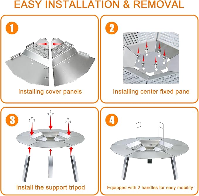 Heat Deflector for Solo Stove Bonfire 19.5", 304 Stainless Steel Heat Diffuser with Handles, Camping Accessory for Solo Stove Bonfire 1.0 & 2.0, Other 19.5" Fire Pits, Capture and Redirect Warmth