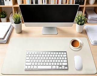 Large Mousepad Beige Mouse Pad Non-Slip PU Leather Desk Pads Keyboard Mat 47.2"x17" Laptop Cover Mats for Keyboard and Mouse Cute Office and Home Desk Accessories Supplies