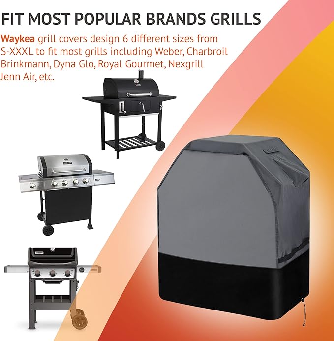 Heavy Duty Grill Cover 32 Inch, 600D Oxford Water Resistant UV & Fade Resistant BBQ Cover for Weber Char-Broil Dyna Glo Nexgrill Charcoal Gas Grill (32”W x 25”D x 43”H, Gray/Black)