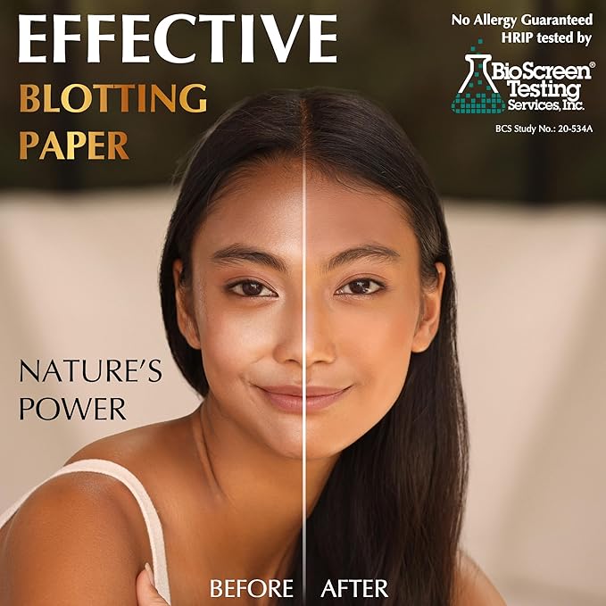 Natural Oil Blotting Sheets for Face with Bamboo Charcoal - 25% Larger - 1pk/100 Makeup Friendly Oil Absorbing Sheets for Face - Easy Dispensing Blotting Papers - Perfect for Keeping in Purse