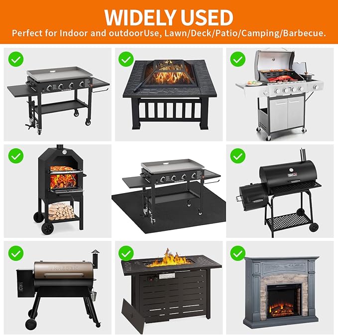 Under Grill Mats for Outdoor Grill - 48x40 Inch BBQ Mat for under Barbecue - Double-Sided Fireproof Patio & Deck Protector Mat - Fire Pit Mat -Oil-Proof Grill Floor Pads - Stove Mat Patio Accessories