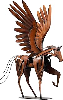 SunBlogs Art Horse Statue Décor Artwork, 24" H Handmade Metal Pegasus Greek Flying Horse Sculpture, Hand-Painted Animal Figurines for Home Living Room Office (Brown with Wings)