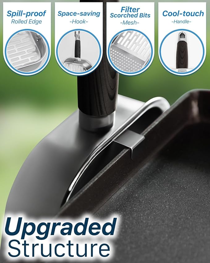Griddle Scoop for Blackstone with a Any-Edge Hook, Stainless Steel Griddle Portable Food Mover for Stir Fry and Move Food, Sifting Grill Shovel, 2 Pack