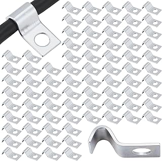 Yaocom 100 Pcs Silver Cable Wire Screw Clips 1/4 Inch, Zinc Plated Steel Clamp Outdoor Cord Clips for Wall Mounting Wire Management