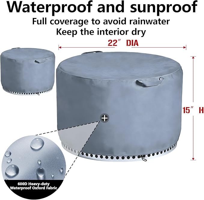 Chinchilla Fire Pit Cover for Solo Stove Bonfire 2.0 - Waterproof 600D Oxford Fabric Cover for 19.5 to 21 Inch Outdoor Fire Pits, All-Weather Protection with Drawstring & Heat-Resistant Handle