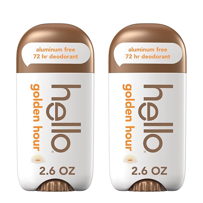 hello Golden Hour Aluminum Free Deodorant for Women and Men, 72-Hour Deodorant, Only 9 Ingredients, Baking Soda Free, Enriched with Shea Butter, Vegan, 2.6 oz Stick Deodorant (2 Pack)