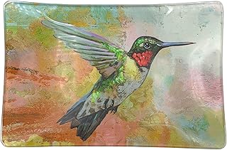 Value Arts Trinket Dish, Hummingbird Rectangular Glass Catchall Jewelry Tray, 5.75 Inches Wide