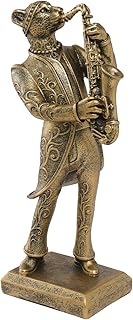 Vintage Animal Statue Sculpture,Gold Resin Music Cheetah Figurine with Saxophone, Retro Office Desk Decor for Home Living Room, Creative Gift for Animal Lovers