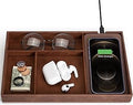Valet Tray, Built in Wireless Charging Pad, Nightstand Organizer, Dresser Organizer, Mens Jewelry Box, Valet Charging Station, Faux Leather Valet Tray for Men and Women, Brown