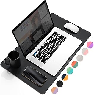 YSAGi Office Desk Pad, Desk Mat, 23.6" x 13.7" Ultra Thin Waterproof PU Leather Desk Blotter, Laptop Leather Desk Pad Protector for Keyboard and Mouse, Dual-Sided Desk Writing Pad for Office(Black)