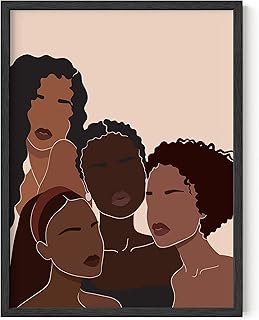 HAUS AND HUES African American Women Wall Art - Black Art Paintings, African Art Decor, Black Women Collage Poster for Bedroom or Living Room (Beige Frame, 12x16)