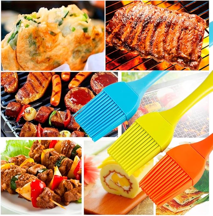 Basting Brush + Large Spatula Silicone Pastry Baking BBQ Sauce Marinade Meat Glazing Oil Brush Heat Resistant, Kitchen Cooking Baste Pastries Cakes Desserts 4 Pack (Brush + Spatula)