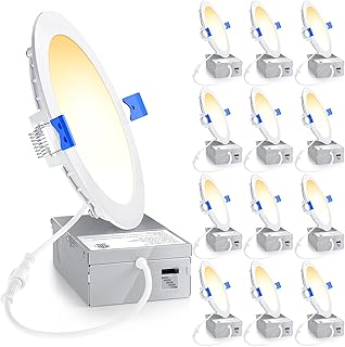 Ensenior 12 Pack 6 Inch LED Recessed Light, Dimmable, 2700K-5000K 5CCT, 1200LM High Brightness, 12W 120V, Damp Rated, Ultra-Thin Canless Wafer Ceiling Light - ETL & FCC & IC