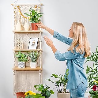 jontell Macrame Wall Hanging Shelf- Macrame Shelves Handmade Decorative Floating Boho Shelf-Plant Shelf Display Rack to Organize and Decor for Living Room, Bedroom, Bathroom