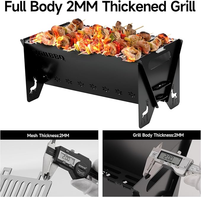 WILLBBQ Charcoal Grills Quality Portable Detachable Folding,Skewers Campfire Grill,Hibachi Backpacking BBQ Grill,Easy Portability For Outdoor Barbecues Camping Picnics Garden Party(11.8x8.5x7.5 inch)