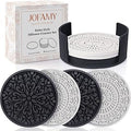 8 Pcs Boho Coasters for Drinks, Silicone Coasters with Holder, Boho Style Grooved Pattern, Tabletop Protection Coaster for Outdoor, Indoor, Coffee Table, Kitchen, Office, Bar, Heat Resistant