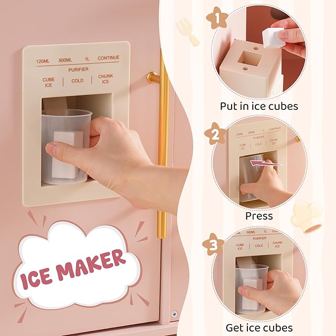 ROBOTIME Kids Play Kitchen, Modern Wooden Toy Kitchen with Ice Maker, Coffee Maker, Oven, Microwave, Toaster, Stove, Dishwasher & Sink, Ultimate Kids Kitchen Playset for Ages 3+