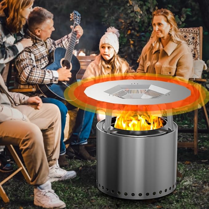 BBQ-PLUS One-Piece Heat Deflector Replacement for Solo Stove Yukon 27" Fire Pit, 304 Stainless Steel Heat Diffuser Accessories with 3 Support Leg for Most 27 inches Outdoor/Indoor Backyard Fire Pit