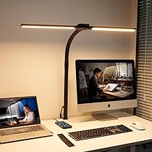 LED Desk Lamp for Home Office - 24W Eye-Caring Architect Clamp Light for Dual Monitors, Bright Task Light with USB Port, Touch Dimming, 5 Colors & 50 Modes, Flexible Gooseneck for Read, Study, Craft