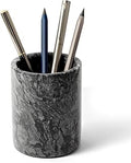 Pen Holder Stand Italy Natural Premium True Marble Makeup Brush Holders, Tableware Organizer Desk Pencil Cup for Home Office School Decor Dark Grey (DL012)