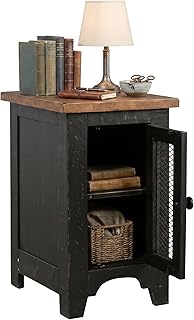 Signature Design by Ashley Valebeck Rustic Farmhouse Chair Side End Table with Cabinet Door, Distressed Black