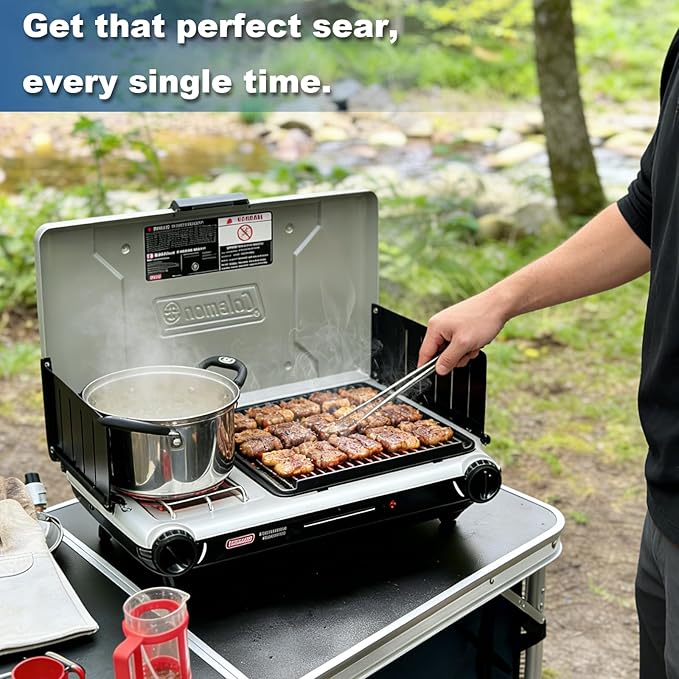 Cast Iron Grill Grate Replacement for Coleman Tabletop 2-in-1 Camping Grill, Cooking Grid Part for Coleman Classic 2-Burner 2157480 ‎2000020925 2000020929 2000038016 Propane Grill & Stove