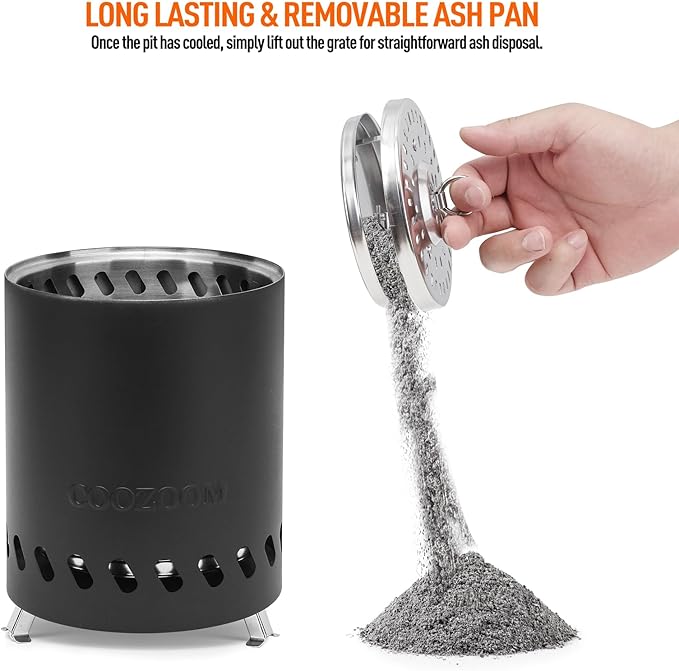 Portable Table Top Fire Pit with Stand, 5.5" Stainless Steel Mini Outdoor Low Smoke Burning Tabletop Firepit Fueled by Pellets or Wood, for Outside Camping Black