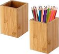 Cerpourt Pen Cup Holder,2 Pack Bamboo Wood Desk Pencil Holder Stand Multi Purpose Use Pencil Cup Pot Desk Accessories,Desktop Organizer Pencil Holder Ideal Gift for Office Home