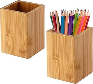 Cerpourt Pen Cup Holder,2 Pack Bamboo Wood Desk Pencil Holder Stand Multi Purpose Use Pencil Cup Pot Desk Accessories,Desktop Organizer Pencil Holder Ideal Gift for Office Home