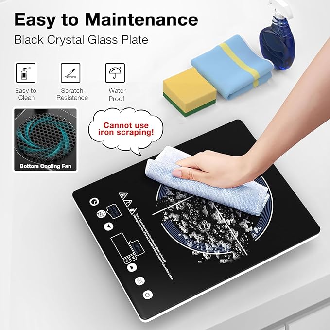 VBGK Electric Cooktop,110V Electric Stove Top,Single Burner LED Touch Control,9 Power Levels, Kids Lock &Timer,Overheat Protection,1800W Portable Induction Cooktop.