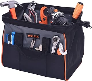 MEIJIA Portable Wide Mouth Open Multi-Compartment Pockets Heavy Duty Tool Bag With PE Board Bottom (13")
