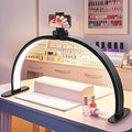 Half Moon Light for Nail Desk: 29in LED Arch Nail Tech Table Lamp with Phone Holder - Salon Professional Desk Light 3 Color Modes & 10 Brightness Lighting for Manicure Technician Use（Black,Large）